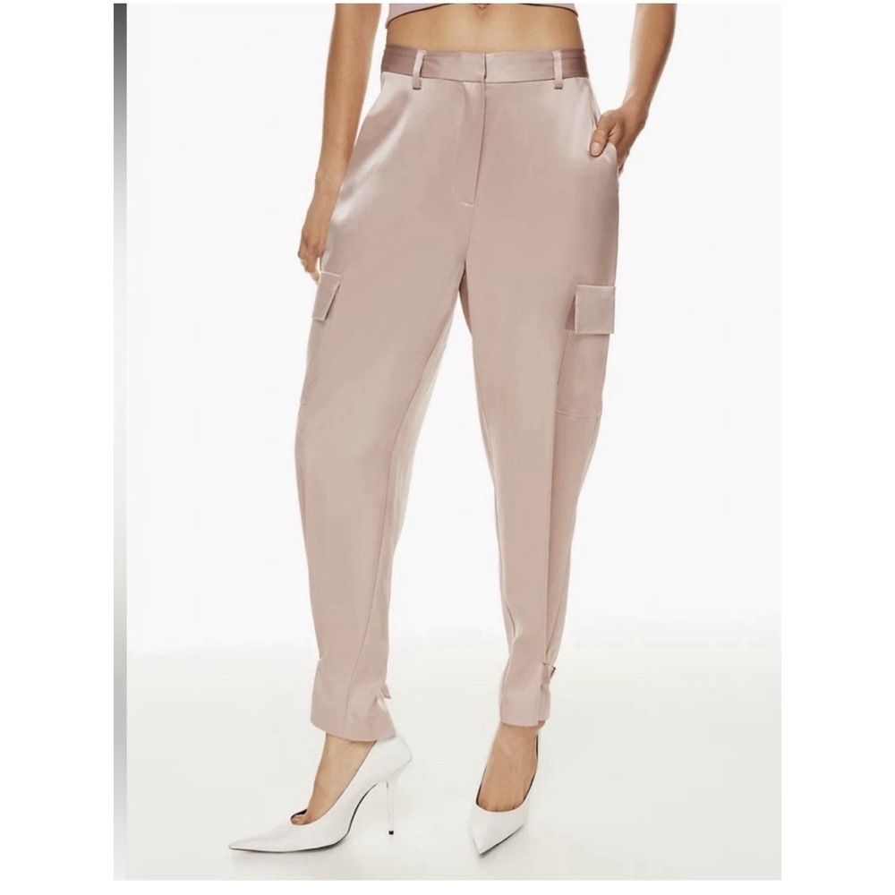 Aritzia Babaton Refined Satin Blush Taupe Cargo Pant Sz 2 NWT High Rise Buckle